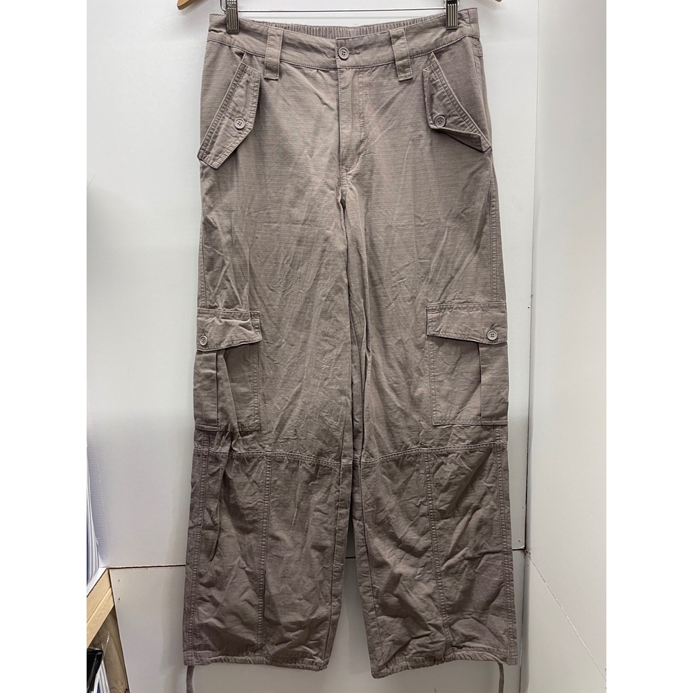 RSQ Medium Taupe Brown Cargo Pants Wide Leg Ripstop Multi Pocket Streetwear